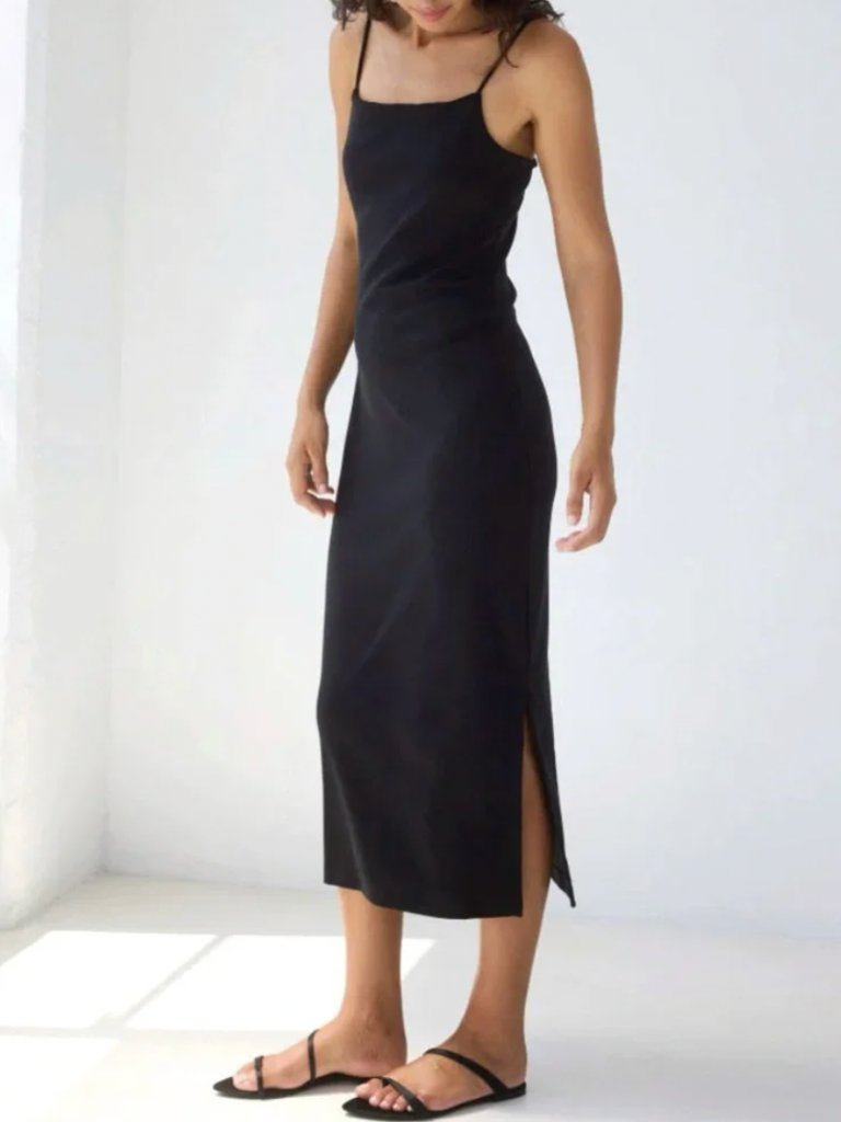 $225 Ayr Black Jersey Stretch Now Or Never Maxi Slit Cotton Dress Size Large